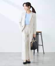 KALFE22079 a.v.v Elmi(アー・ヴェ・ヴェ) 【低身長サイズ】【洗える/UVカット】リネンライクストレッチワイドパンツ ネイビー