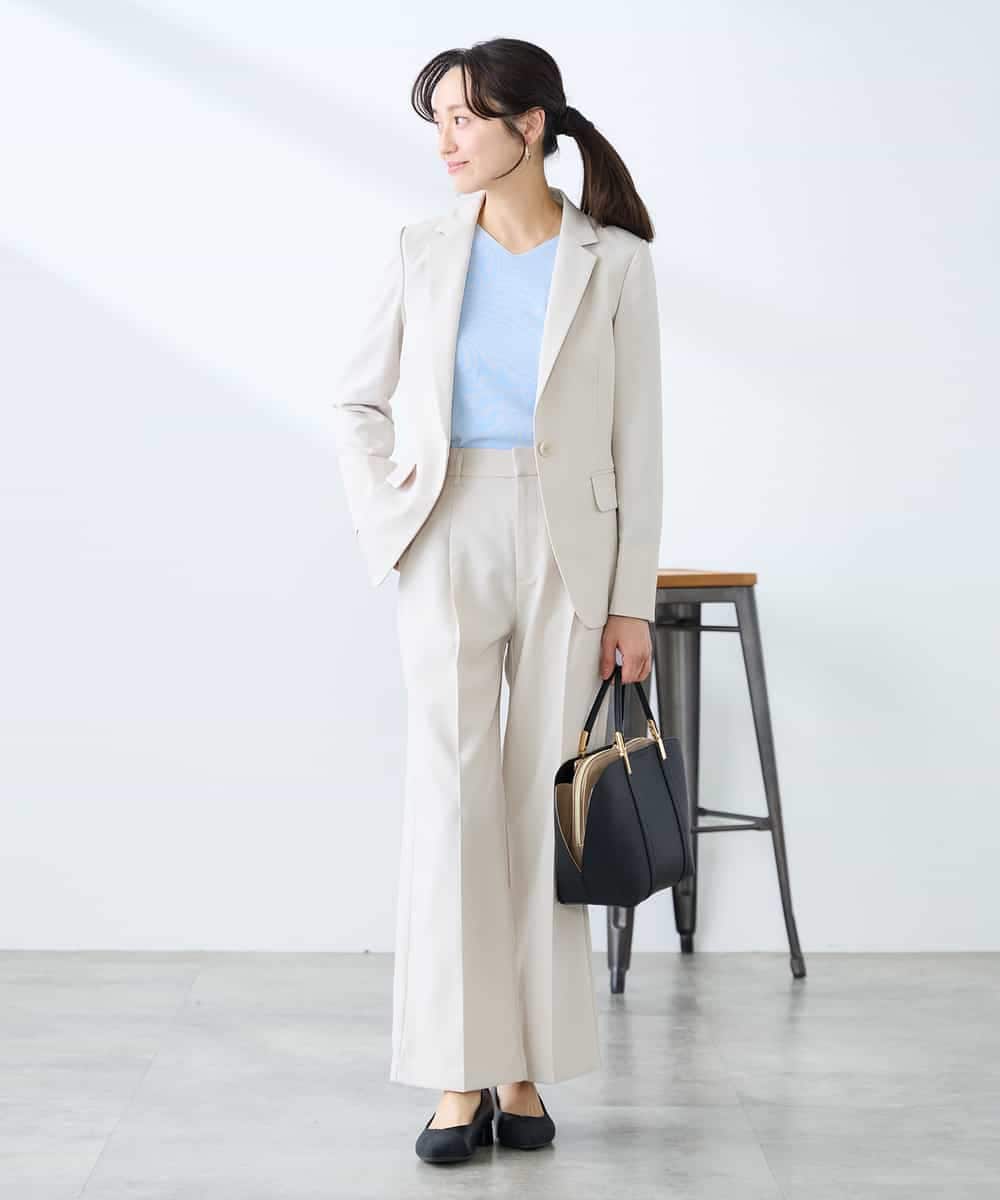 KALFE22079 a.v.v Elmi(アー・ヴェ・ヴェ) 【低身長サイズ】【洗える/UVカット】リネンライクストレッチワイドパンツ ネイビー