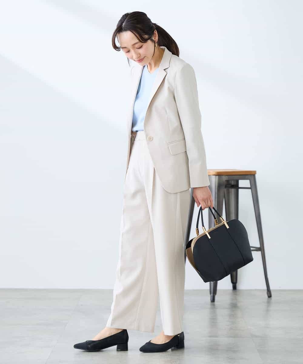 KALFE22079 a.v.v Elmi(アー・ヴェ・ヴェ) 【低身長サイズ】【洗える/UVカット】リネンライクストレッチワイドパンツ ネイビー