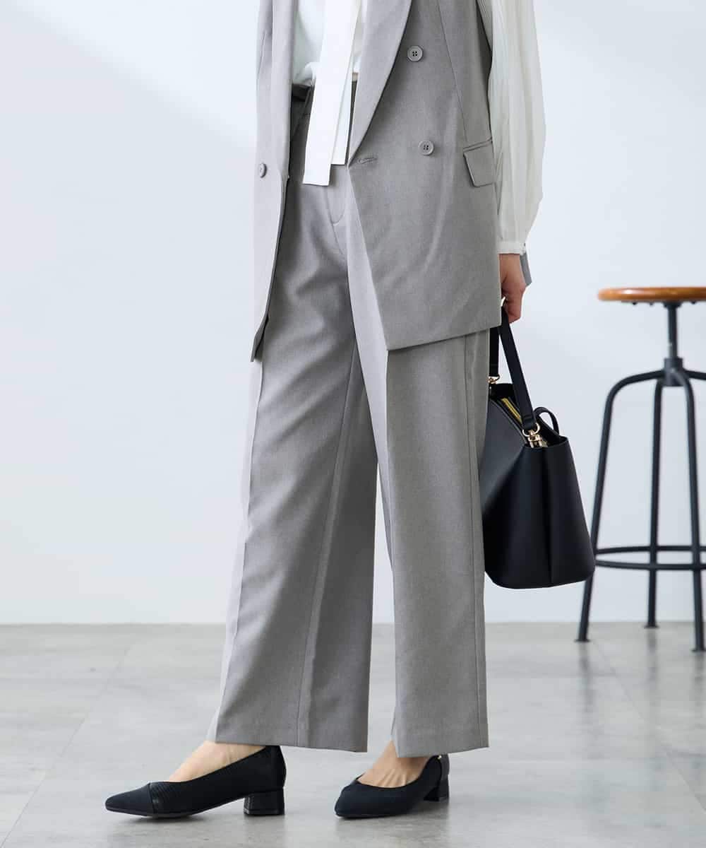 KALFE22079 a.v.v Elmi(アー・ヴェ・ヴェ) 【低身長サイズ】【洗える/UVカット】リネンライクストレッチワイドパンツ ネイビー