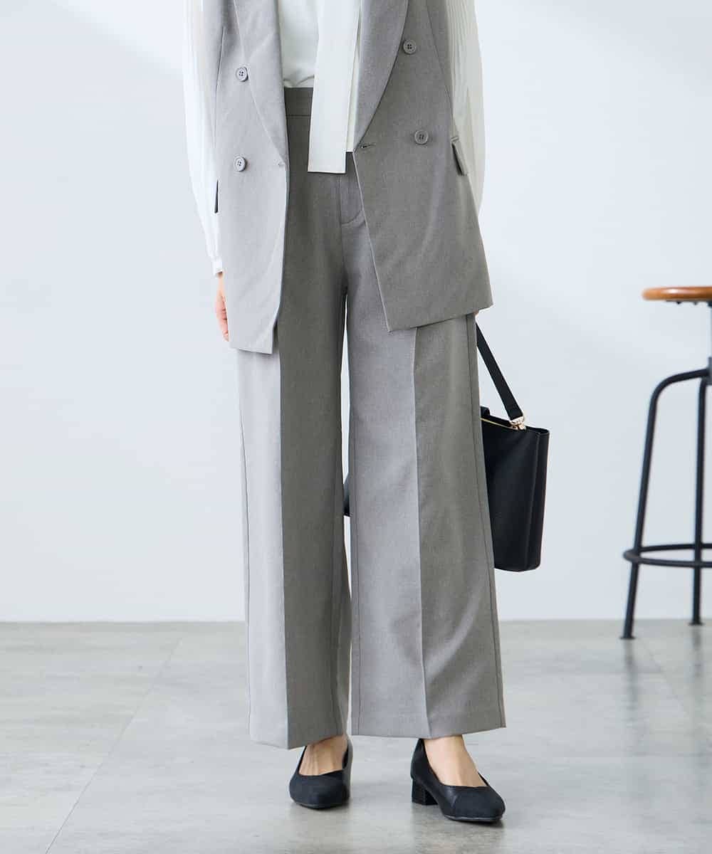 KALFE22079 a.v.v Elmi(アー・ヴェ・ヴェ) 【低身長サイズ】【洗える/UVカット】リネンライクストレッチワイドパンツ ネイビー