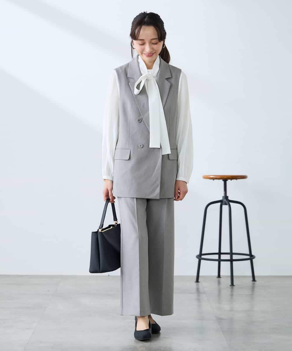 KALFE22079 a.v.v Elmi(アー・ヴェ・ヴェ) 【低身長サイズ】【洗える/UVカット】リネンライクストレッチワイドパンツ ネイビー