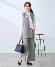 KALFE22079 a.v.v Elmi(アー・ヴェ・ヴェ) 【低身長サイズ】【洗える/UVカット】リネンライクストレッチワイドパンツ ネイビー