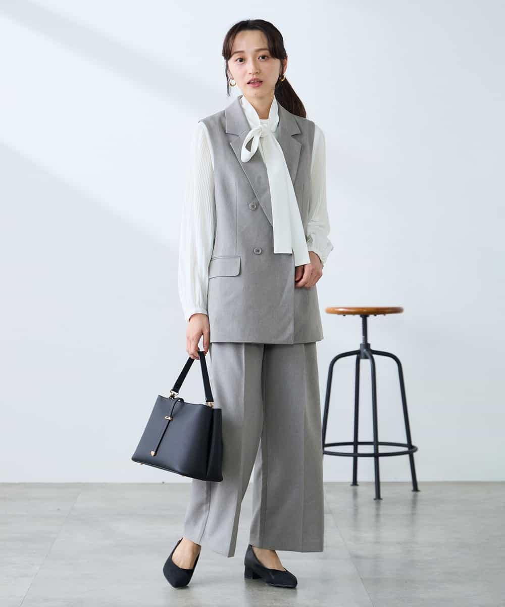 KALFE22079 a.v.v Elmi(アー・ヴェ・ヴェ) 【低身長サイズ】【洗える/UVカット】リネンライクストレッチワイドパンツ ネイビー