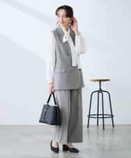 KALFE22079 a.v.v Elmi(アー・ヴェ・ヴェ) 【低身長サイズ】【洗える/UVカット】リネンライクストレッチワイドパンツ ネイビー