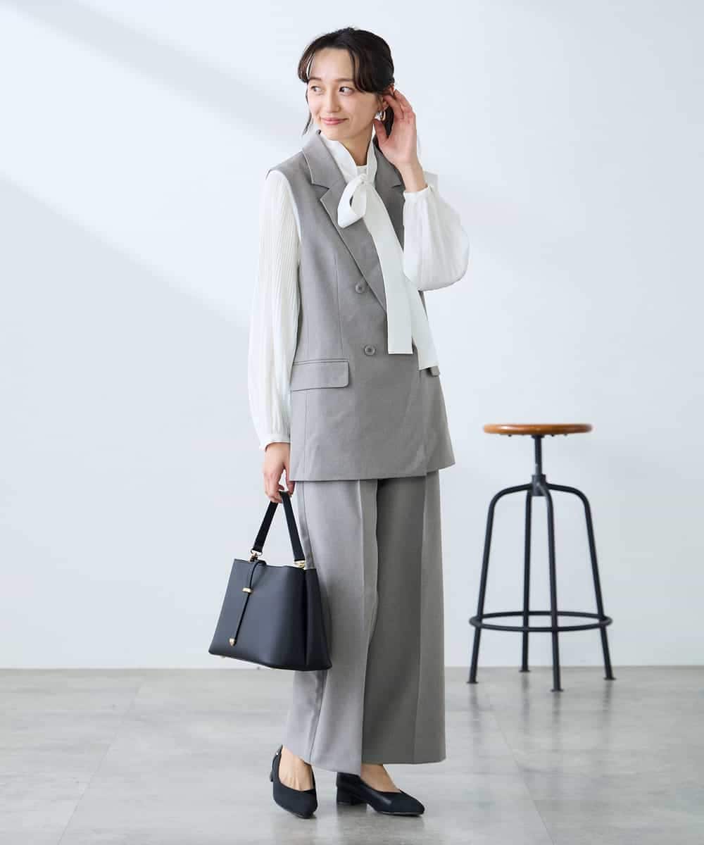 KALFE22079 a.v.v Elmi(アー・ヴェ・ヴェ) 【低身長サイズ】【洗える/UVカット】リネンライクストレッチワイドパンツ ネイビー