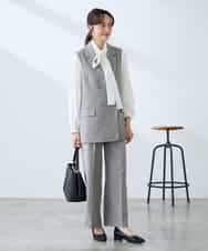 KALFE22079 a.v.v Elmi(アー・ヴェ・ヴェ) 【低身長サイズ】【洗える/UVカット】リネンライクストレッチワイドパンツ ネイビー