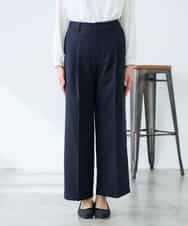 KALFE22079 a.v.v Elmi(アー・ヴェ・ヴェ) 【低身長サイズ】【洗える/UVカット】リネンライクストレッチワイドパンツ ネイビー