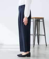 KALFE22079 a.v.v Elmi(アー・ヴェ・ヴェ) 【低身長サイズ】【洗える/UVカット】リネンライクストレッチワイドパンツ ネイビー