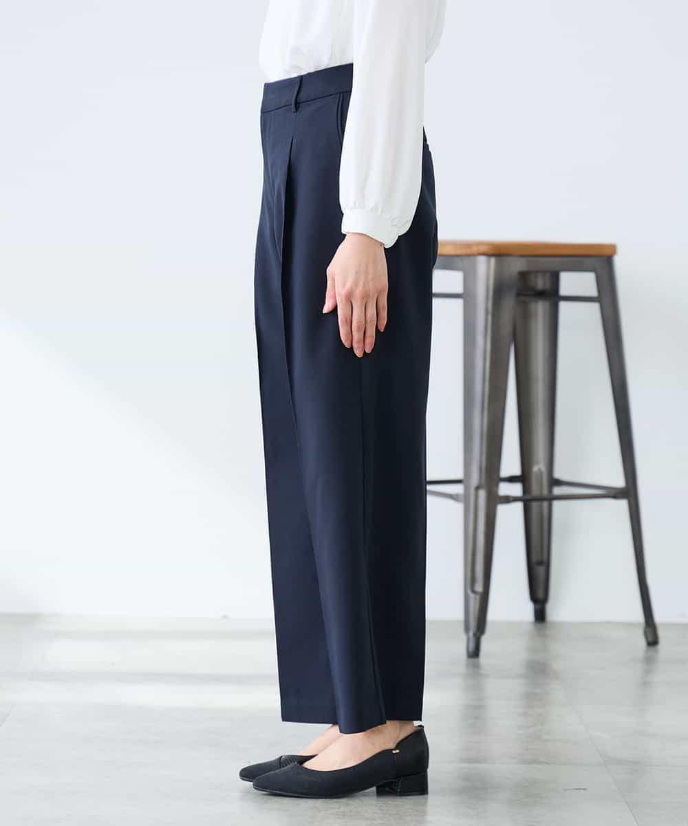 KALFE22079 a.v.v Elmi(アー・ヴェ・ヴェ) 【低身長サイズ】【洗える/UVカット】リネンライクストレッチワイドパンツ ネイビー