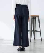 KALFE22079 a.v.v Elmi(アー・ヴェ・ヴェ) 【低身長サイズ】【洗える/UVカット】リネンライクストレッチワイドパンツ ネイビー