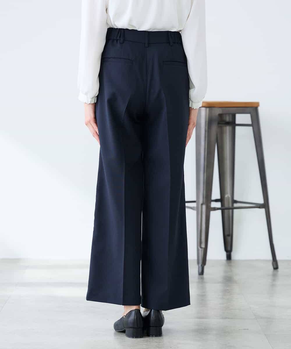 KALFE22079 a.v.v Elmi(アー・ヴェ・ヴェ) 【低身長サイズ】【洗える/UVカット】リネンライクストレッチワイドパンツ ネイビー