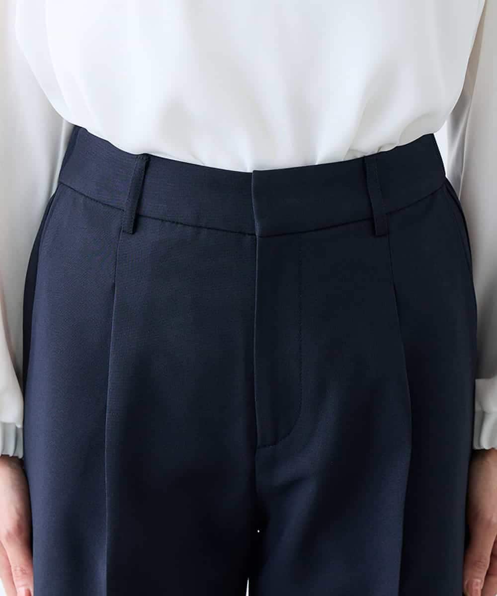 KALFE22079 a.v.v Elmi(アー・ヴェ・ヴェ) 【低身長サイズ】【洗える/UVカット】リネンライクストレッチワイドパンツ ネイビー