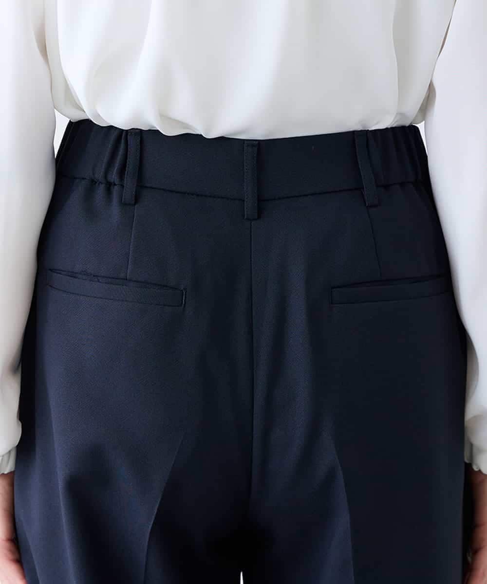 KALFE22079 a.v.v Elmi(アー・ヴェ・ヴェ) 【低身長サイズ】【洗える/UVカット】リネンライクストレッチワイドパンツ ネイビー