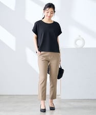 KALGE30079 a.v.v Elmi(アー・ヴェ・ヴェ) 【低身長サイズ】サマーストレッチテーパードパンツ【接触冷感/イージーケア/UVカット/吸水速乾】 ネイビー