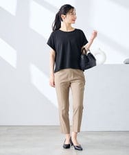 KALGE30079 a.v.v Elmi(アー・ヴェ・ヴェ) 【低身長サイズ】サマーストレッチテーパードパンツ【接触冷感/イージーケア/UVカット/吸水速乾】 ネイビー