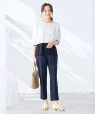 KALGE30079 a.v.v Elmi(アー・ヴェ・ヴェ) 【低身長サイズ】サマーストレッチテーパードパンツ【接触冷感/イージーケア/UVカット/吸水速乾】 ネイビー