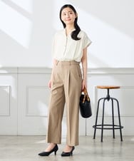 KALGE31079 a.v.v Elmi(アー・ヴェ・ヴェ) 【低身長サイズ】サマーストレッチワイドパンツ【接触冷感/イージーケア/UVカット/吸水速乾】 ベージュ