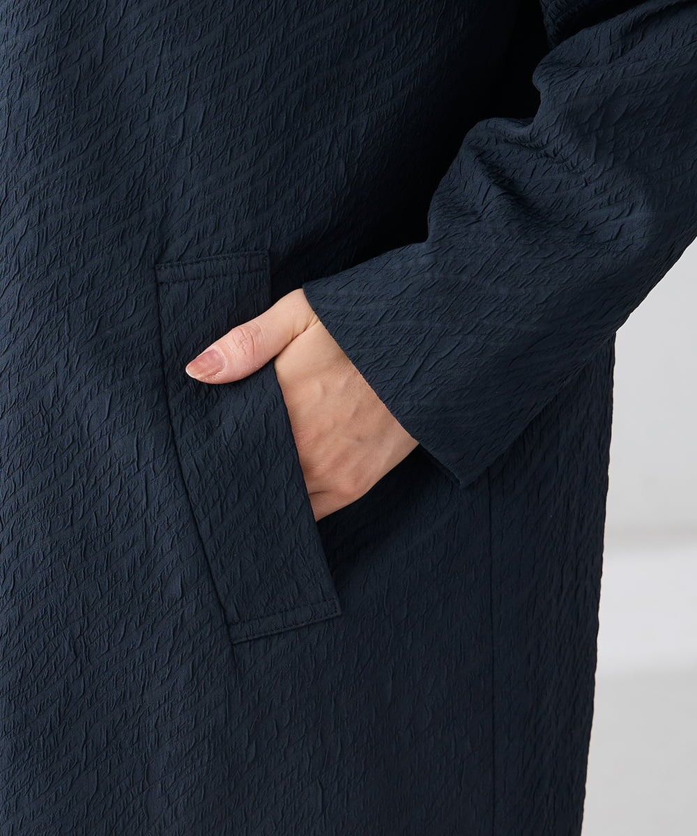 KAUCD02129 a.v.v Elmi(アー・ヴェ・ヴェ) 【低身長サイズ】ジャガードノーカラーコート ネイビー