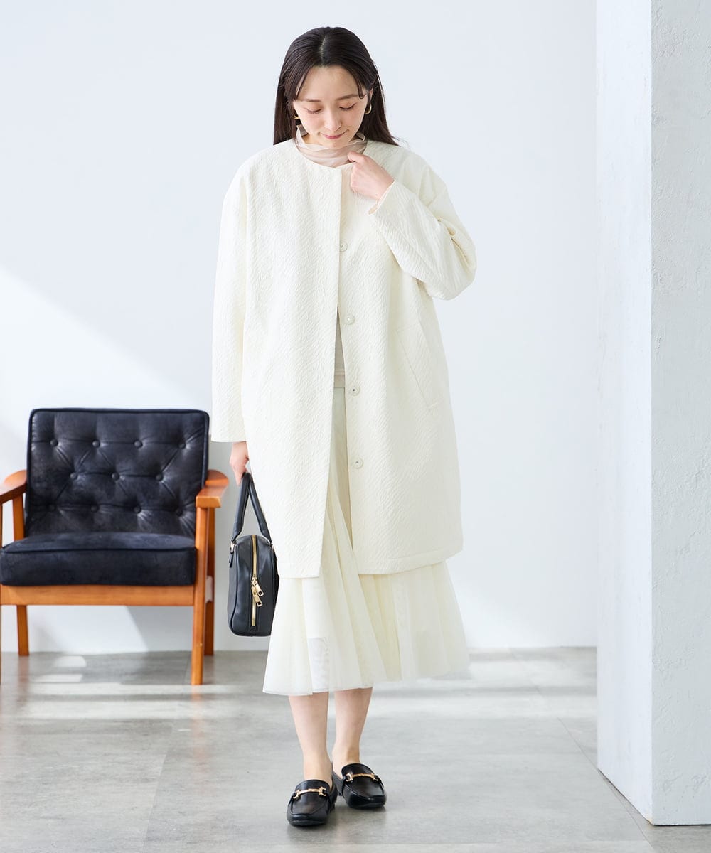 低身長サイズ】ジャガードノーカラーコート(ノーカラーコート) | a.v.v