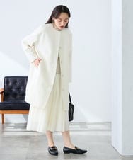 KAUCD02129 a.v.v Elmi(アー・ヴェ・ヴェ) 【低身長サイズ】ジャガードノーカラーコート ネイビー