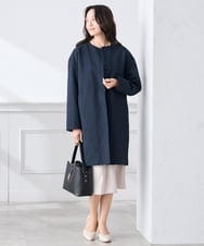 KAUCD02129 a.v.v Elmi(アー・ヴェ・ヴェ) 【低身長サイズ】ジャガードノーカラーコート ネイビー
