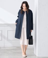 KAUCD02129 a.v.v Elmi(アー・ヴェ・ヴェ) 【低身長サイズ】ジャガードノーカラーコート ネイビー