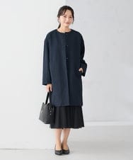 KAUCD02129 a.v.v Elmi(アー・ヴェ・ヴェ) 【低身長サイズ】ジャガードノーカラーコート ネイビー