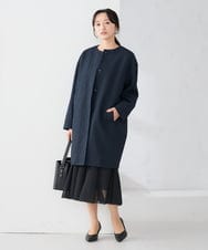 KAUCD02129 a.v.v Elmi(アー・ヴェ・ヴェ) 【低身長サイズ】ジャガードノーカラーコート ネイビー