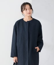 KAUCD02129 a.v.v Elmi(アー・ヴェ・ヴェ) 【低身長サイズ】ジャガードノーカラーコート ネイビー