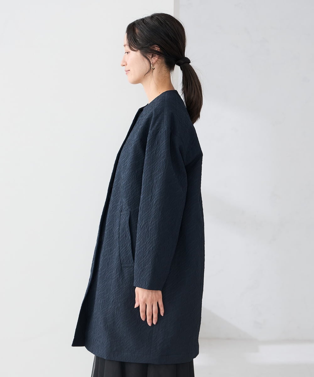 KAUCD02129 a.v.v Elmi(アー・ヴェ・ヴェ) 【低身長サイズ】ジャガードノーカラーコート ネイビー