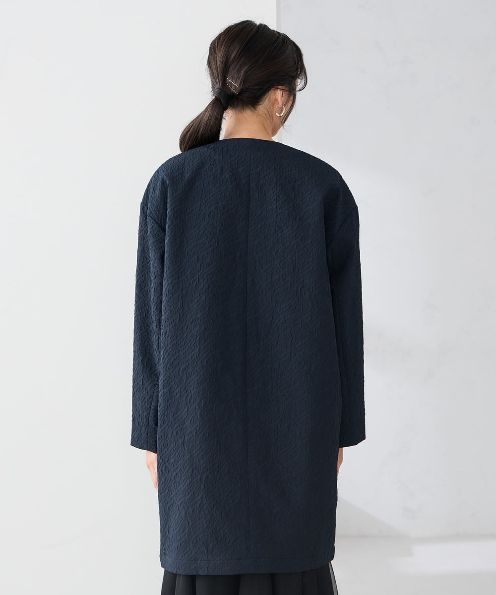 KAUCD02129 a.v.v Elmi(アー・ヴェ・ヴェ) 【低身長サイズ】ジャガードノーカラーコート ネイビー