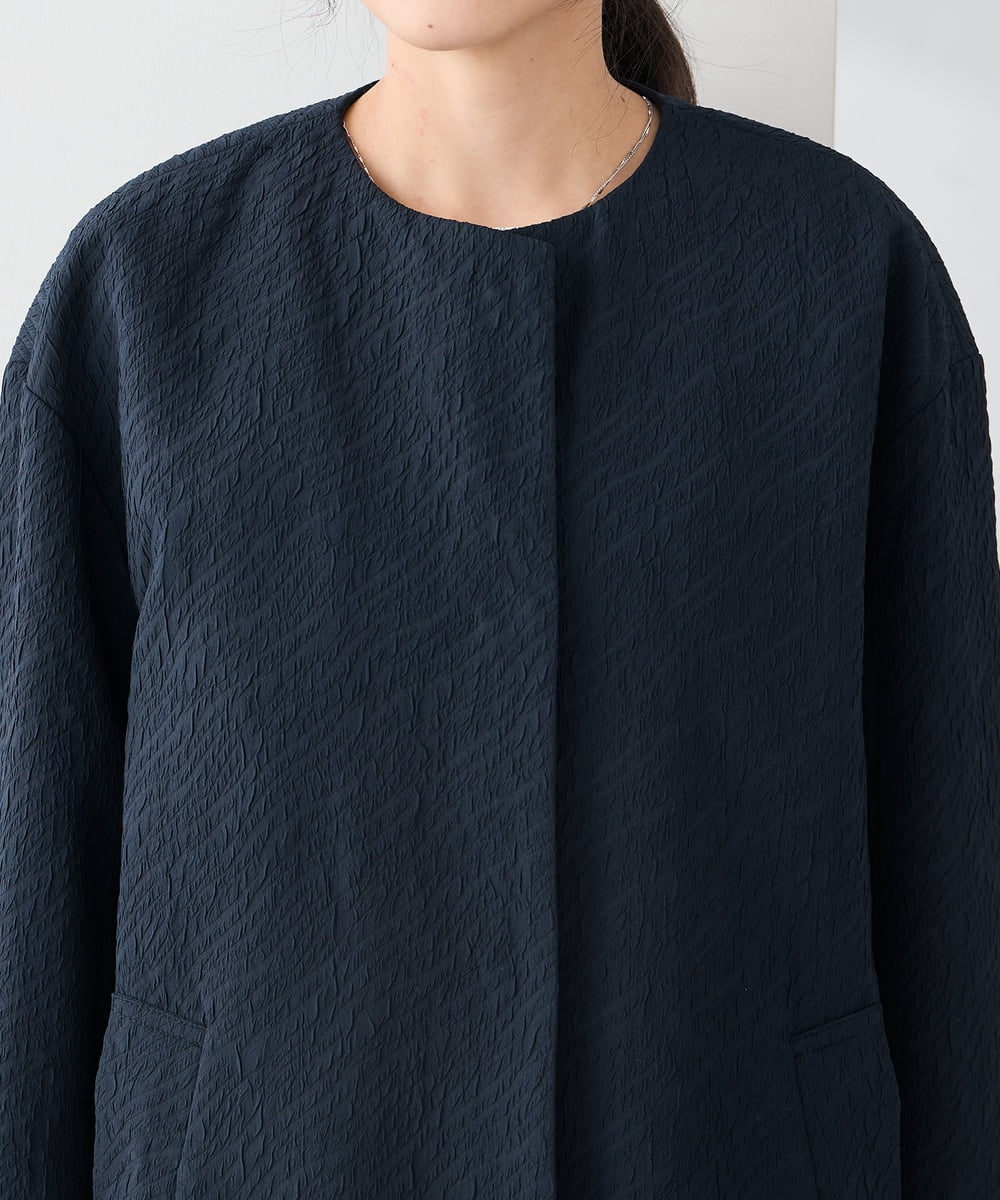KAUCD02129 a.v.v Elmi(アー・ヴェ・ヴェ) 【低身長サイズ】ジャガードノーカラーコート ネイビー