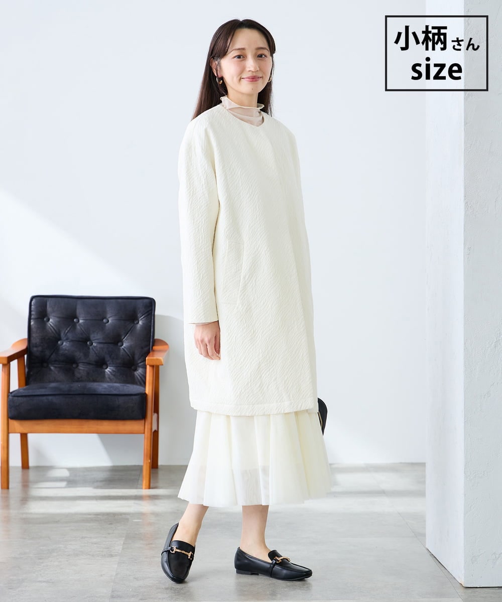 KAUCD02129 a.v.v Elmi(アー・ヴェ・ヴェ) 【低身長サイズ】ジャガードノーカラーコート アイボリー