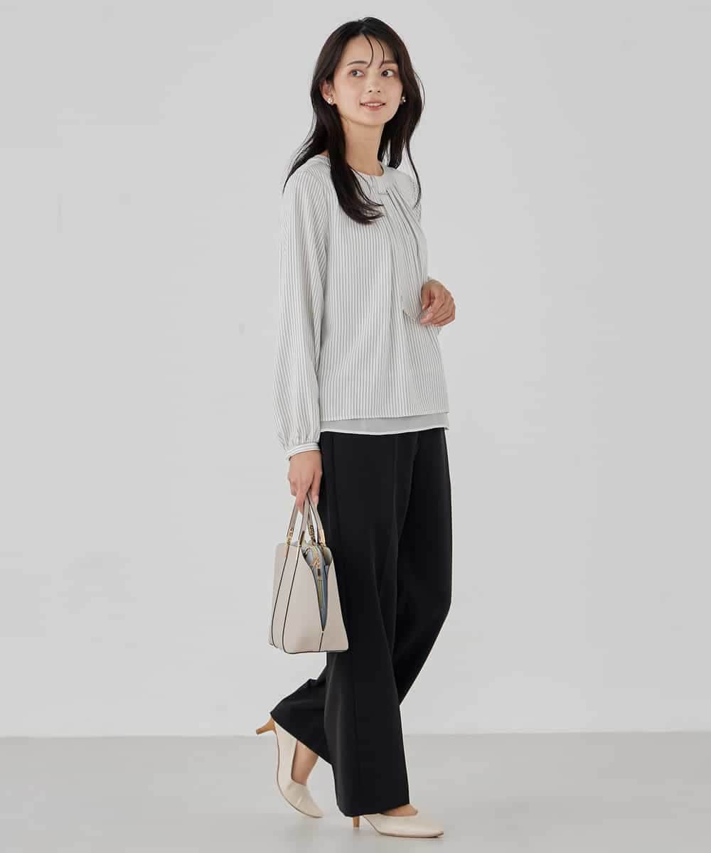 KBBCD01059 a.v.v(アー・ヴェ・ヴェ) 【洗える/ストレッチ】ボウタイメタルチャームブラウス ライトブルー