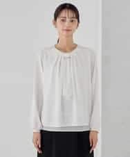 KBBCD01059 a.v.v(アー・ヴェ・ヴェ) 【洗える/ストレッチ】ボウタイメタルチャームブラウス ライトブルー