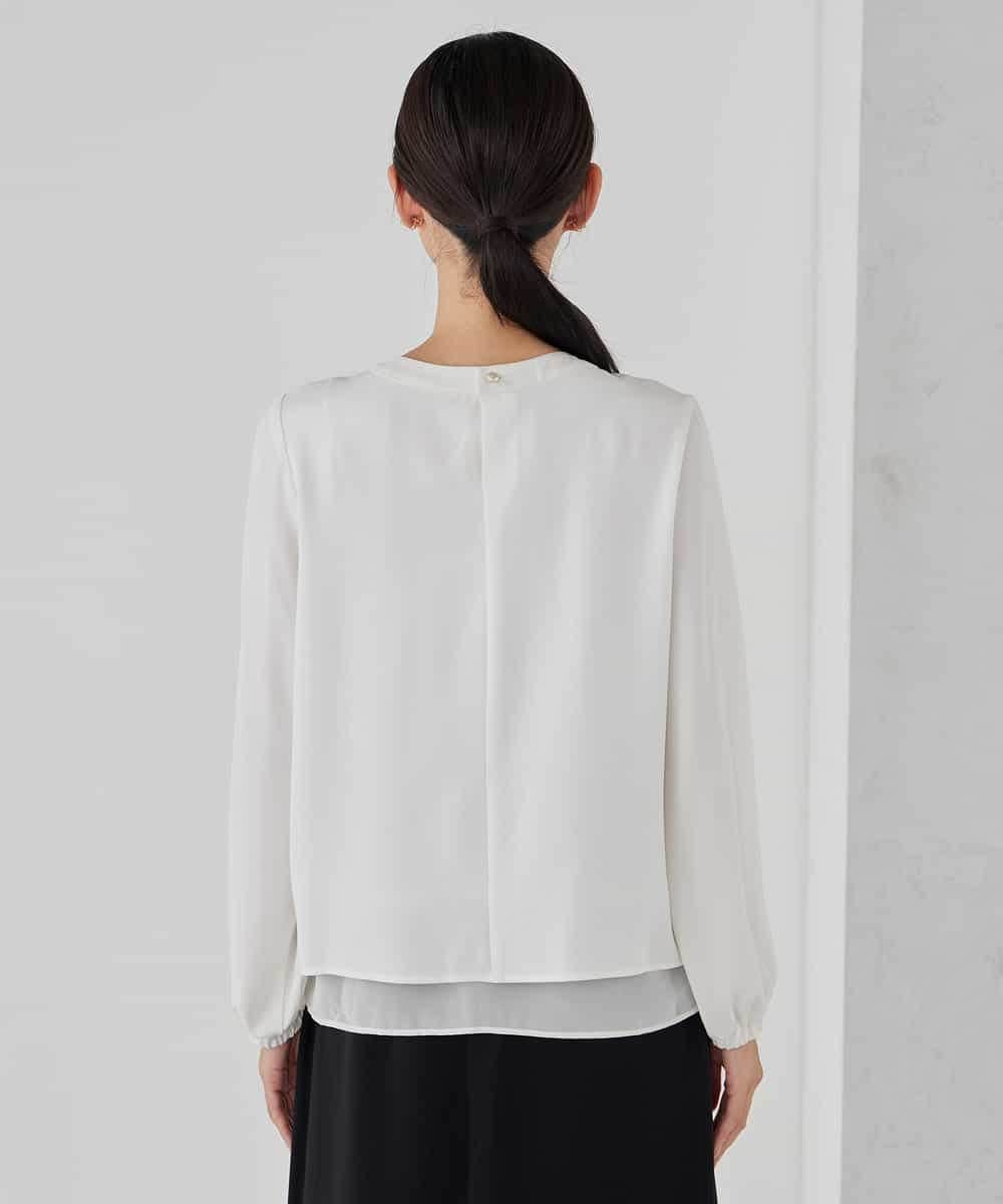 KBBCD01059 a.v.v(アー・ヴェ・ヴェ) 【洗える/ストレッチ】ボウタイメタルチャームブラウス ライトブルー