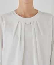 KBBCD01059 a.v.v(アー・ヴェ・ヴェ) 【洗える/ストレッチ】ボウタイメタルチャームブラウス ライトブルー