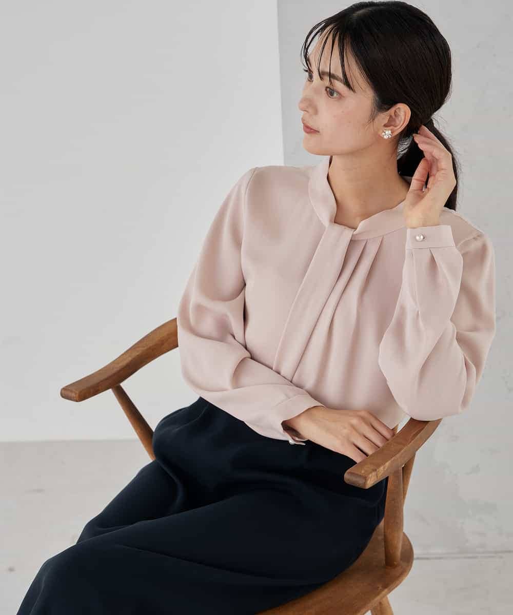 KBBCD02059 a.v.v(アー・ヴェ・ヴェ) 【洗える】ボウタイ風ブラウス ピンク