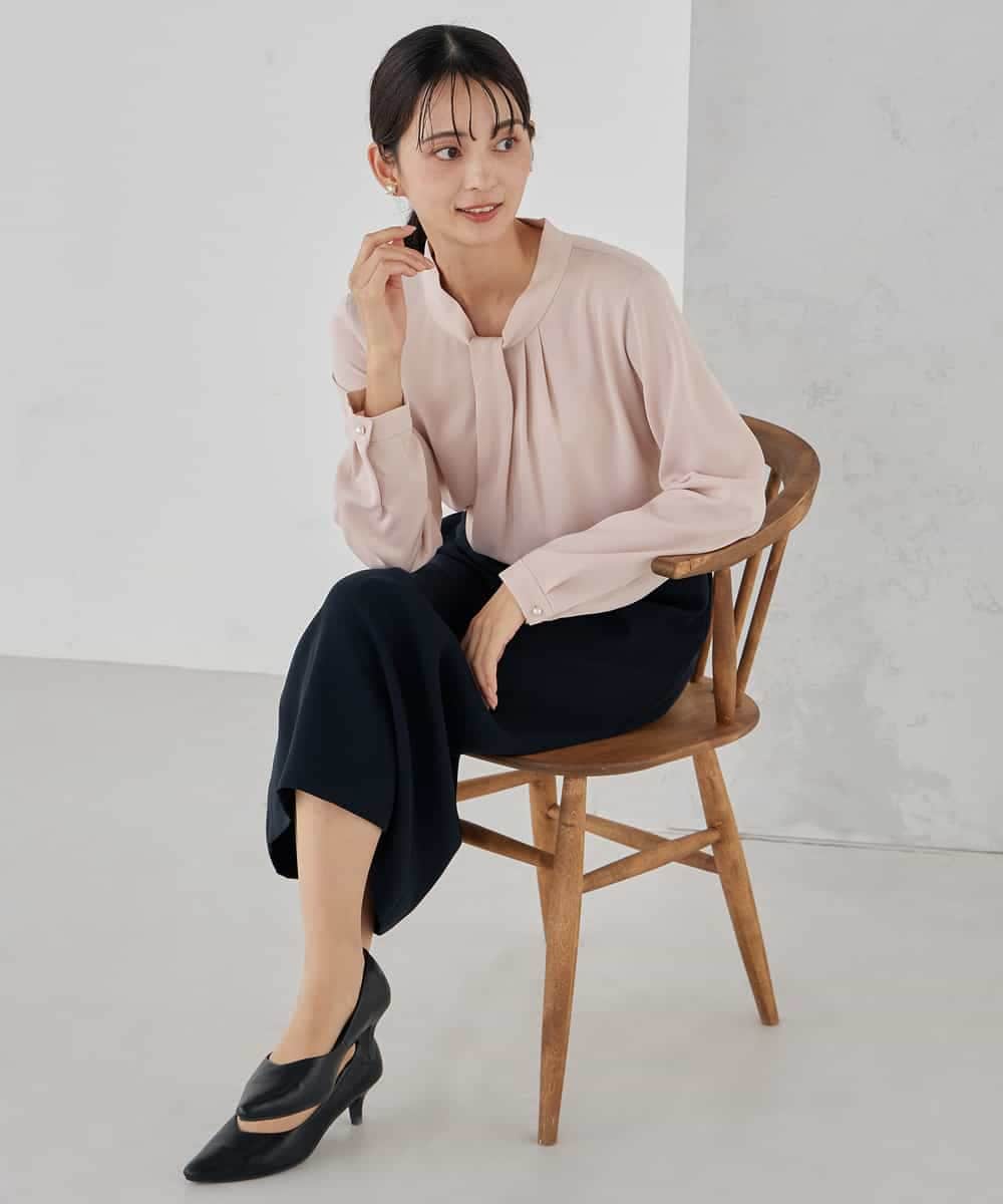 KBBCD02059 a.v.v(アー・ヴェ・ヴェ) 【洗える】ボウタイ風ブラウス ピンク