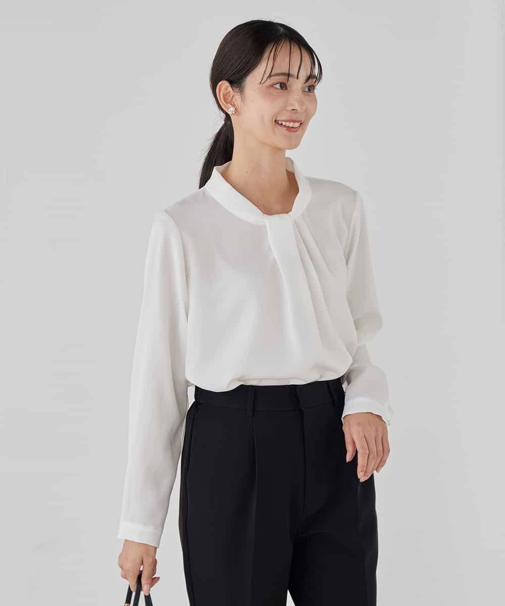 KBBCD02059 a.v.v(アー・ヴェ・ヴェ) 【洗える】ボウタイ風ブラウス ピンク