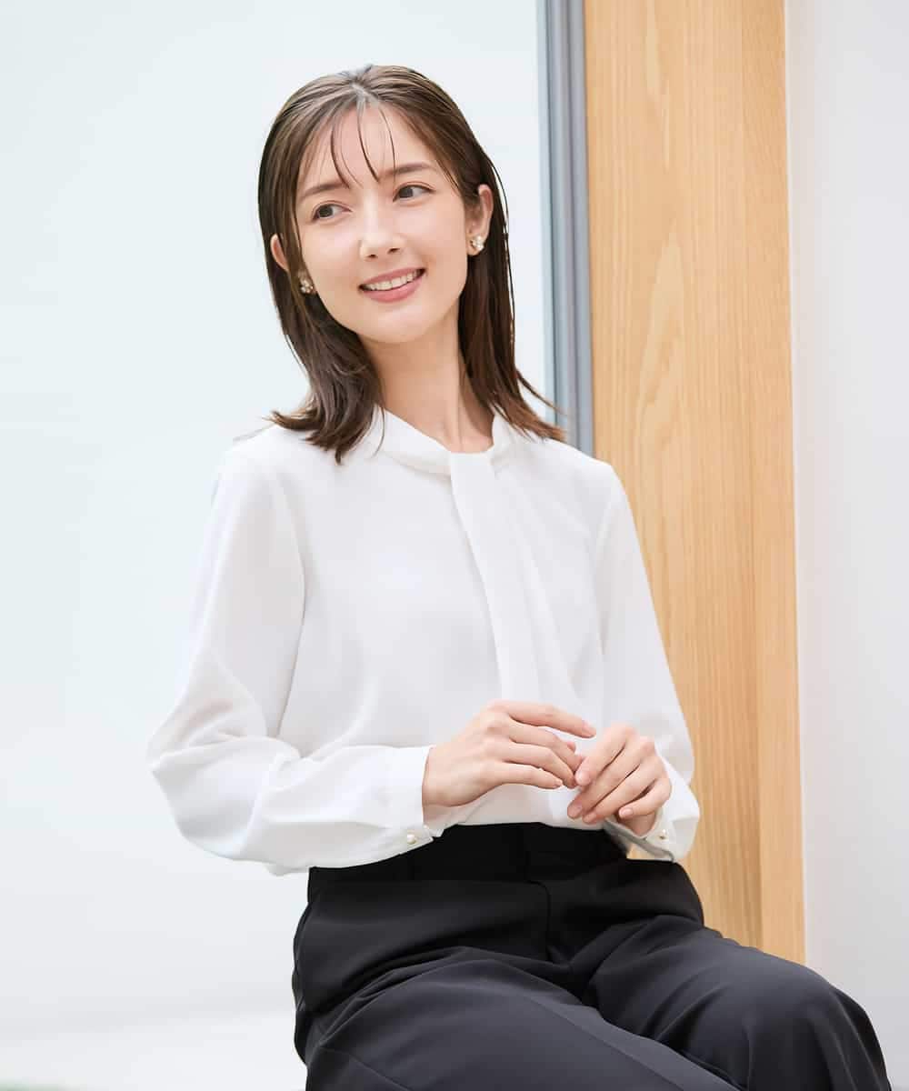 KBBCD02059 a.v.v(アー・ヴェ・ヴェ) 【洗える】ボウタイ風ブラウス ピンク