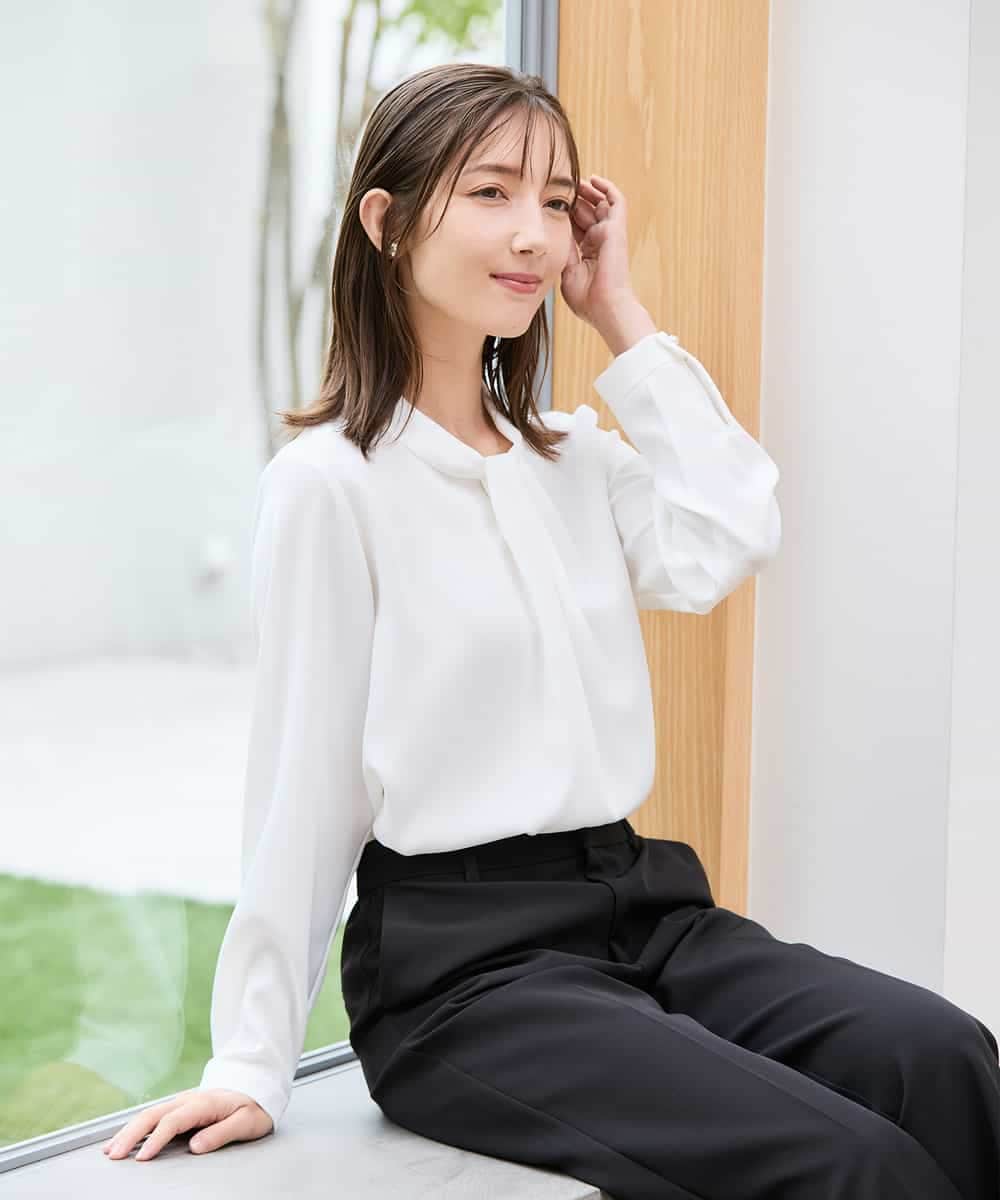 KBBCD02059 a.v.v(アー・ヴェ・ヴェ) 【洗える】ボウタイ風ブラウス ピンク