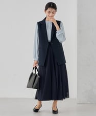 KBBCD03059 a.v.v(アー・ヴェ・ヴェ) 【洗える】タックネックブラウス ライトブルー