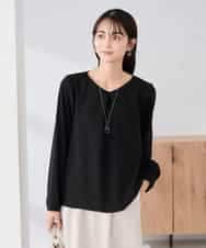 KBBCD05059 a.v.v(アー・ヴェ・ヴェ) サテンバックフレアブラウス【洗える/速乾/毛玉になりにくい/イージーケア】 ブラック