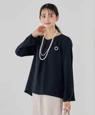 KBBCD05059 a.v.v(アー・ヴェ・ヴェ) サテンバックフレアブラウス【洗える/速乾/毛玉になりにくい/イージーケア】 ブラック