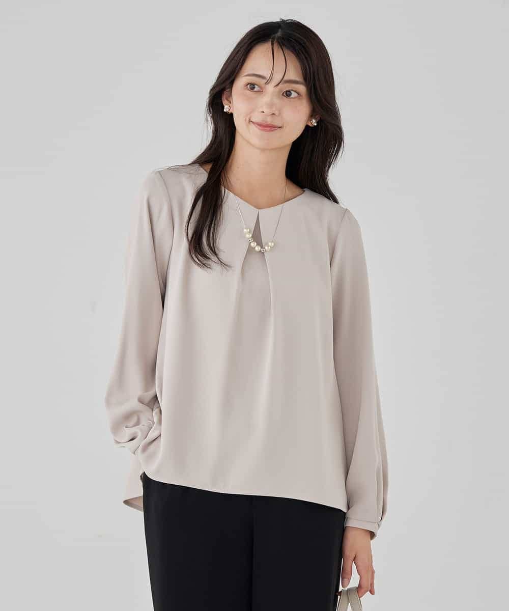 KBBCD05059 a.v.v(アー・ヴェ・ヴェ) サテンバックフレアブラウス【洗える/速乾/毛玉になりにくい/イージーケア】 ブラック