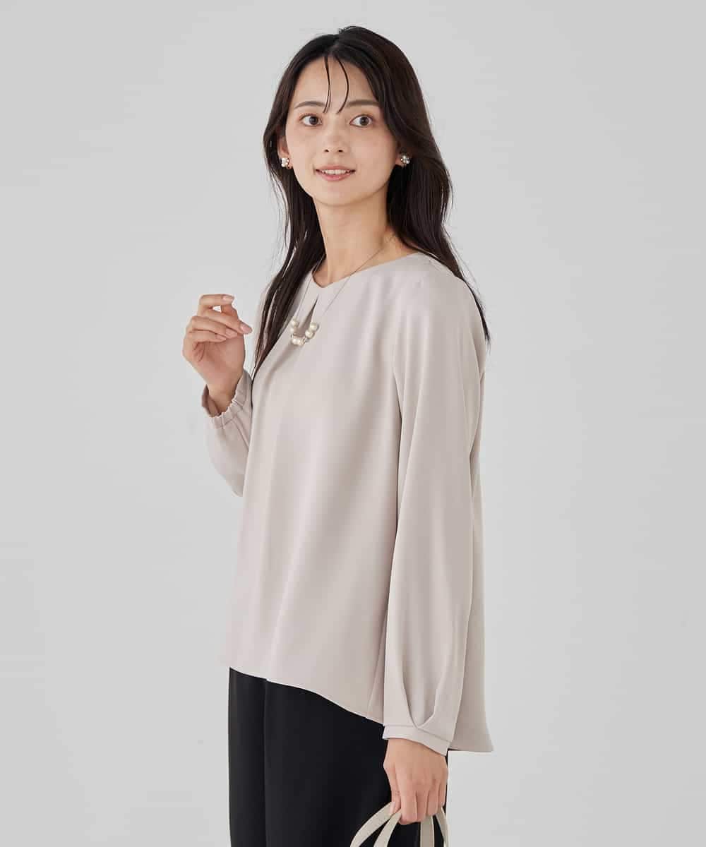 KBBCD05059 a.v.v(アー・ヴェ・ヴェ) サテンバックフレアブラウス【洗える/速乾/毛玉になりにくい/イージーケア】 ブラック