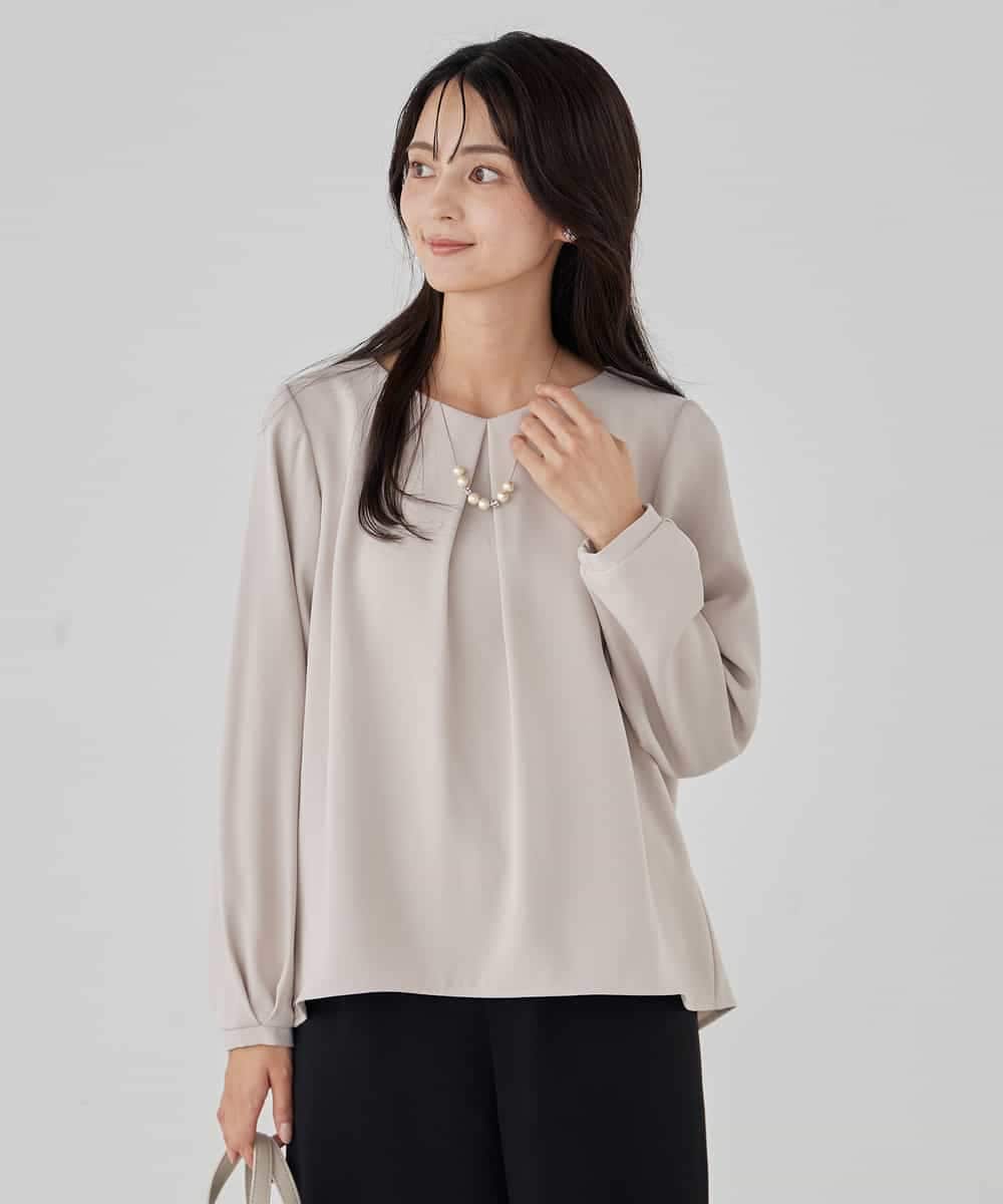 KBBCD05059 a.v.v(アー・ヴェ・ヴェ) サテンバックフレアブラウス【洗える/速乾/毛玉になりにくい/イージーケア】 ブラック