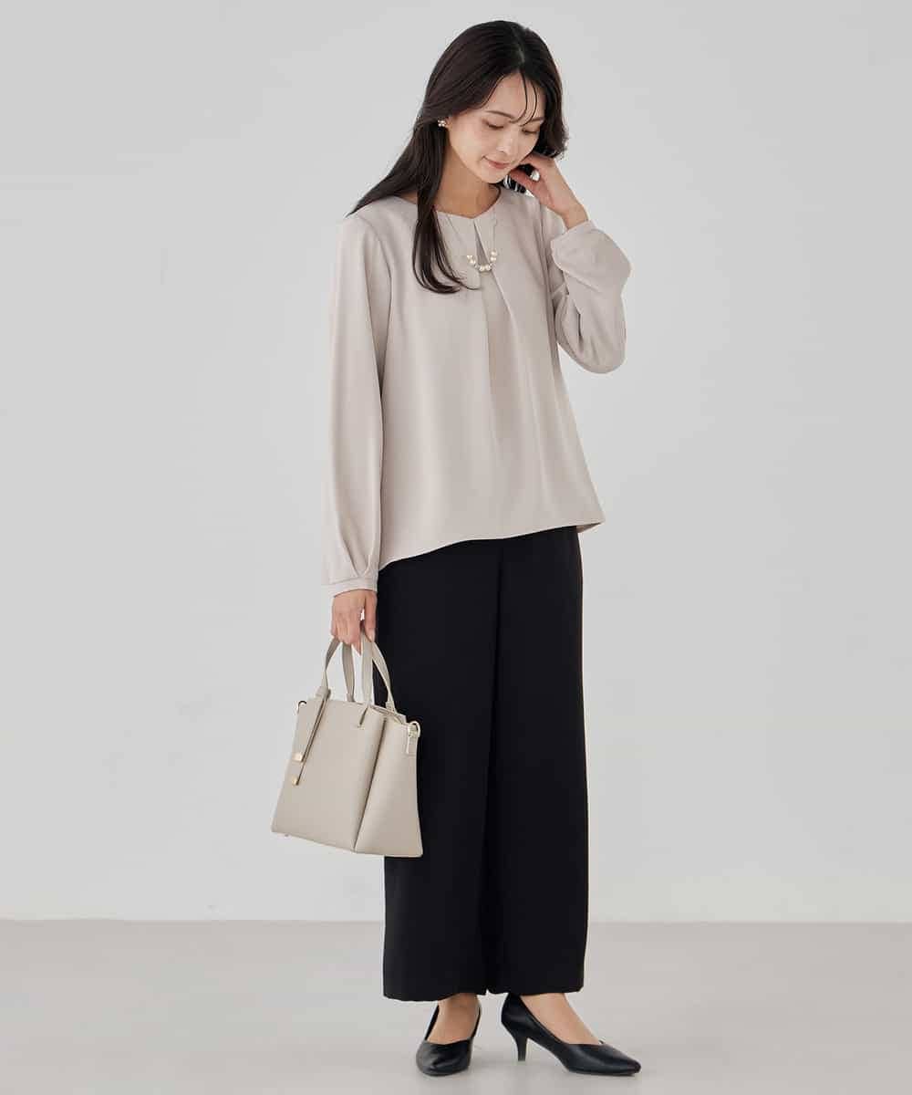 KBBCD05059 a.v.v(アー・ヴェ・ヴェ) サテンバックフレアブラウス【洗える/速乾/毛玉になりにくい/イージーケア】 ブラック